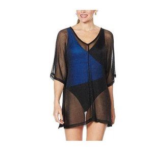 Colleen Lopez Dolman-Sleeve Metallic Black Sheer Knit Cover-Up Size 1X NWOT
